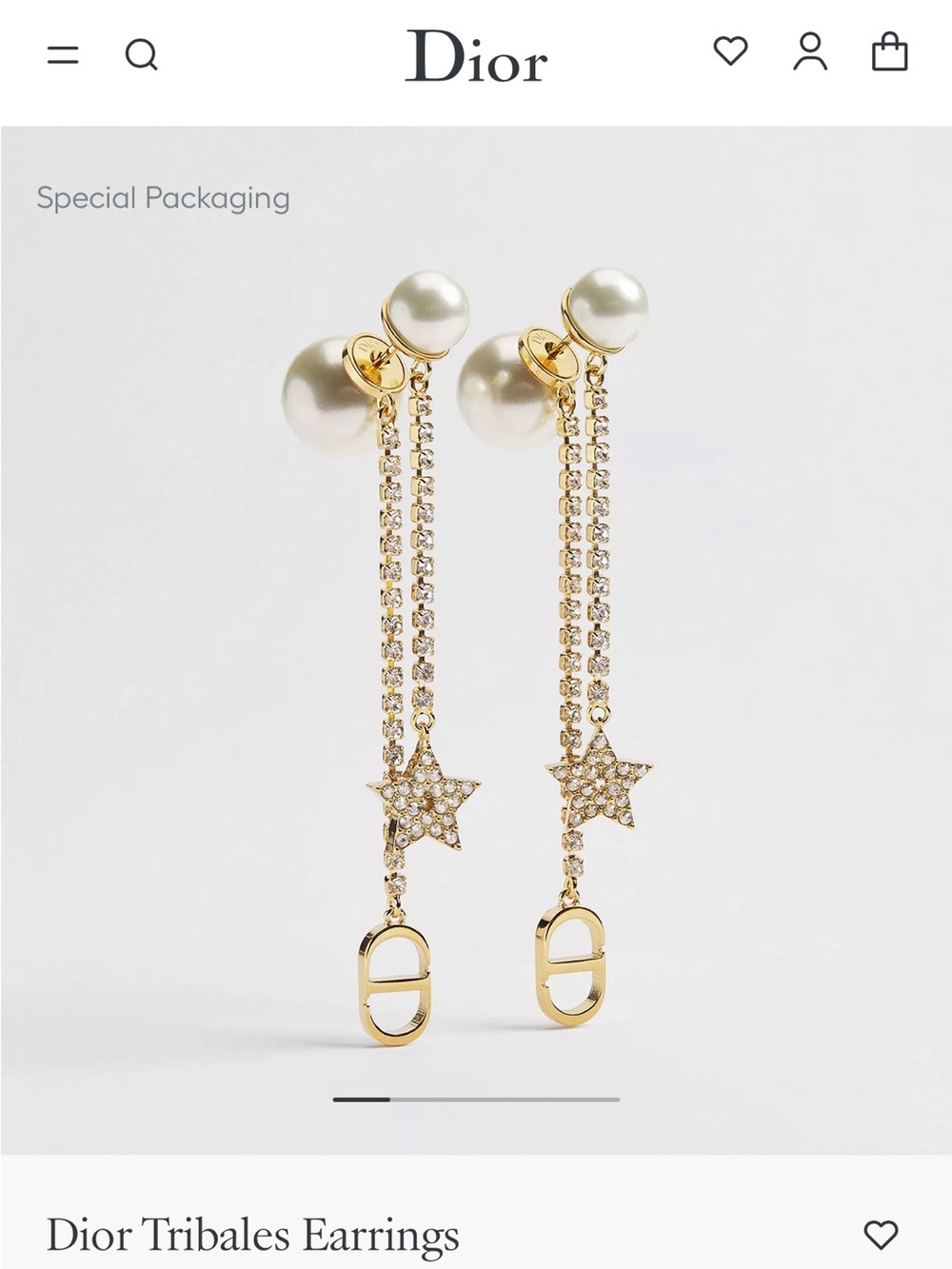 Dior Gold-tone Drop Earrings with Cream Pearls and Crystal Stars